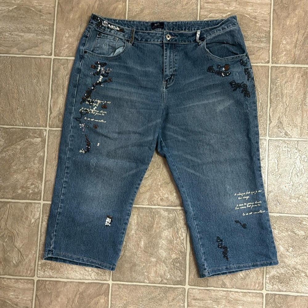 Juniors Bailey's Point Embroidered Sequined Y2K Capri Jeans Size 17